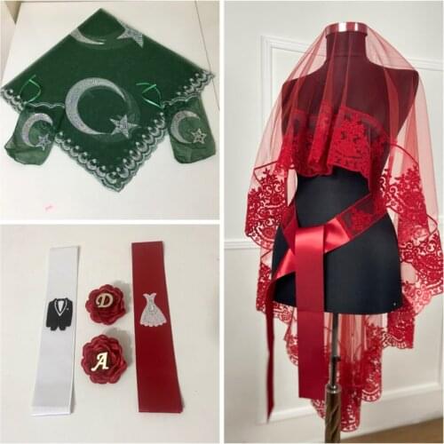 Bridal Veil Set Hand Rose Groom Shoulder Cloth Jewelry Ribbon 11 Piece Complete Set Henna Night Bombarded