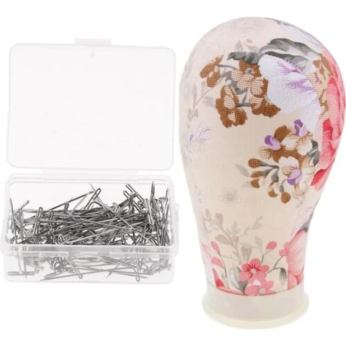 Wigs Making Cork Canvas Foam Mannequin Head Hat Display Model Manikin Head with 100pcs 3.5cm T Shape Needle Pins
