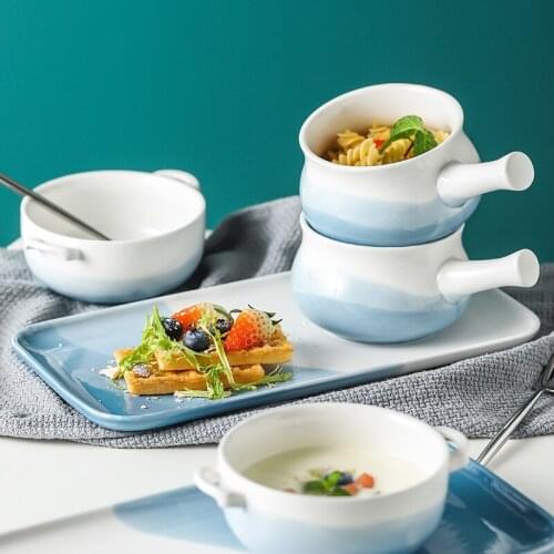 Tableware for one person ceramic bowls and plates set home Nordic Japanese children creative breakfast cereal bowl with handle