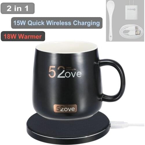 Coffee Mug Warmer&Cup Warmer with Wireless Charger (2in1) for Office Desk Use with Auto Shut Off Switch 2 in 1 Wireless Heating
