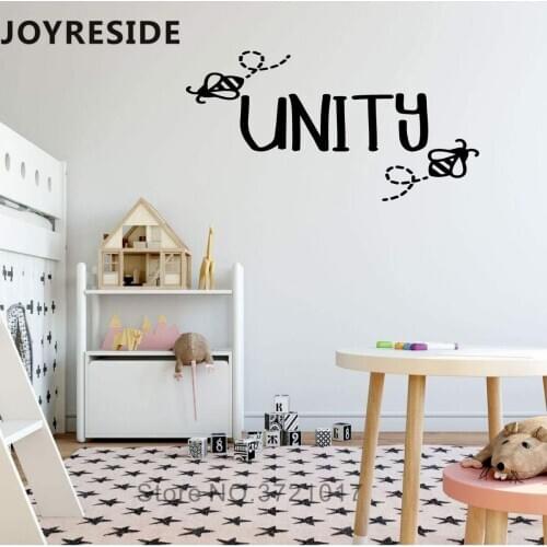 JOYRESIDE Unity Quotes Wall Sticker Bees Flying Samll Kids Wall Decals Nursery Room Wall Decor Vinyl Sticker Unity Words WM394
