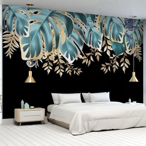 Custom Any Size Mural Wallpaper Modern Nordic Style 3D Golden Tropical Plant Living Room TV Background Wall Decoration Painting