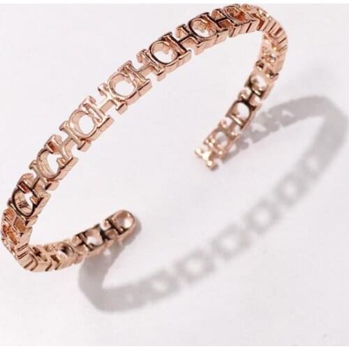 2020 New Fashion Hollow CH Letter Copper Bangle Open Cuff Design Rose Gold Bracelet Bracelet For Women Wrist Jewelry