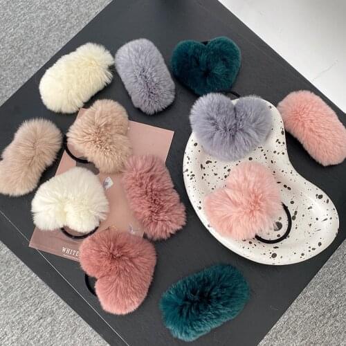 Autumn and Winter Children Cute Faux Fur Heart Scrunchies Rubber Bands Hairpins Girls Sweet Soft Hair Clips Kid Hair Accessories