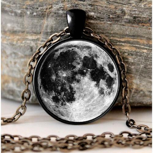 Galaxy moon necklace full moon necklace Black Pendant And Chain gifts glass Necklace Pendant Sweater Chain Gift