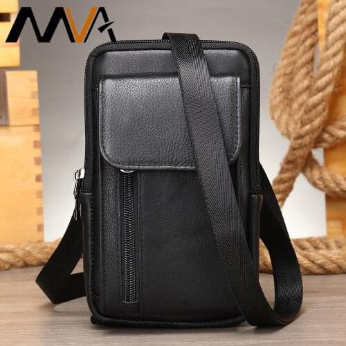 MVA Genuine Leather Cell Phone Pouch Casual Mens Crossbody Bags Mini Travel Belt Pouches For Men Small Shoulder Bag For Men 7489