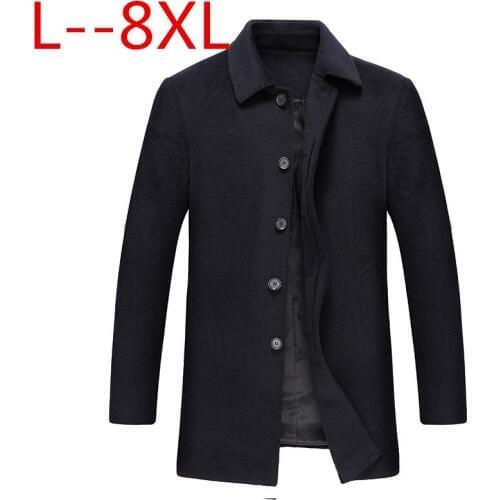 Plus size 10XL 8XL 6XL Jackets & Coats Single Breasted Casual Mens Wool Blend Jackets Full Winter For Male Wool Overcoat 5XL 4XL