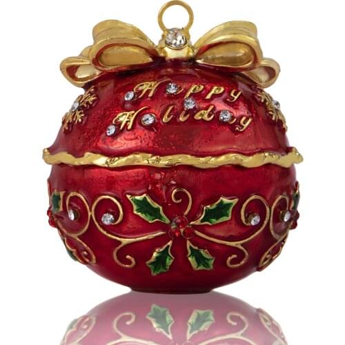 H&D Hand-Painted Christmas Jingle Bell Shaped Jewelry Trinket Box Hinged Enameled Crystals Ornament Craft Gift for Home Decor