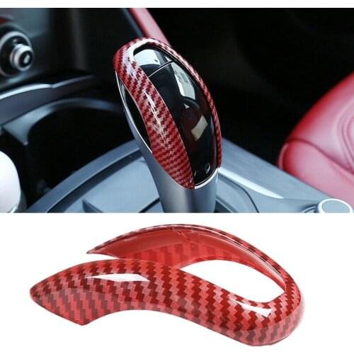 Knob Cover for Alfa Romeo Stelvio Giulia 2017-2019 Car Carbon Fiber Red Gear Shift Knob Cover Decoration Stickers