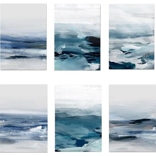 Modern abstract landscape canvas painting blue sea art posters and prints wall art print canvas bedroom home decoration