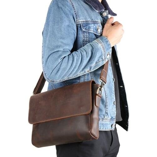 Fashion Males Crossbody Bag Casual Business Genuine Leather Mens Messenger Bag Vintage Men Side Bags Zipper Shoulder Handbags