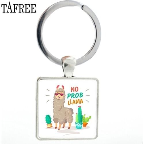 TAFREE Fashion Animal Theme Unicorn Square anime keychains Cute Alpaca Keyring No Prob Llama Jewelry For Women Handbag NT233