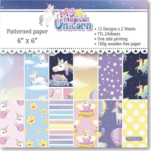 Magical unicorn style Scrapbooking paper pack of 24 sheets handmade craft paper craft Background pad