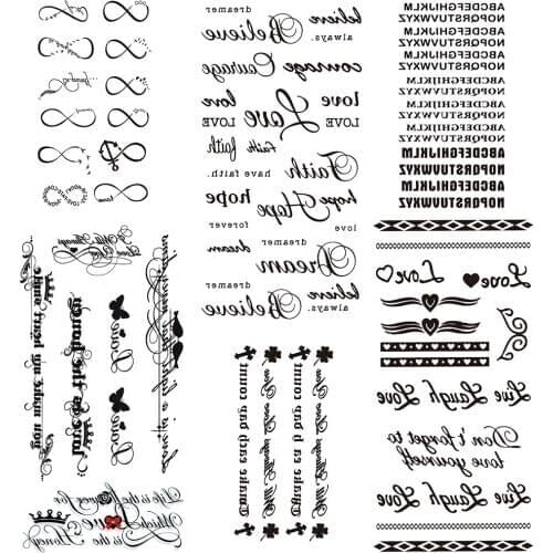 Words Fake Temporary Tattoos For Women Kids Girls Black Endless Letters Tattoos Sticker Minimalist Skewers Clavicle Tatoo Sheets