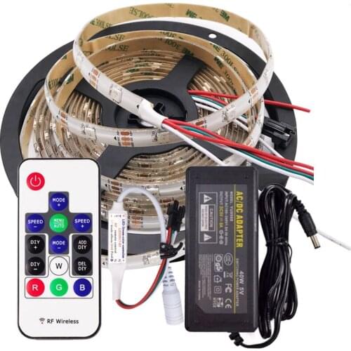 WS2812B WS2812 RGB Led Strip Lights Kit With 5V 14keys RF RGB Led Controller DC5V 3A 5A 8A Led Transformaer power supply Kit