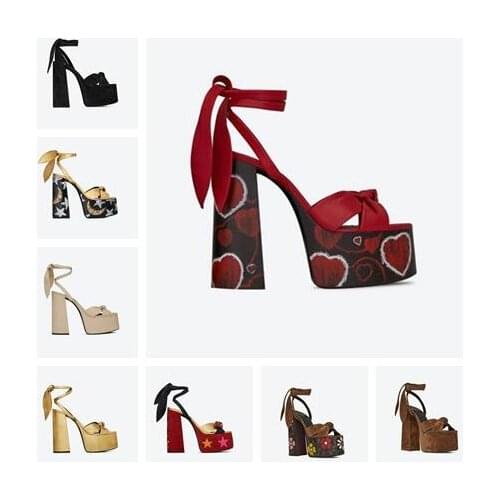 New arrive chunky high heel platform bow woman sandal INS hot woman chunky high heel bow platform sandal real photo custom make