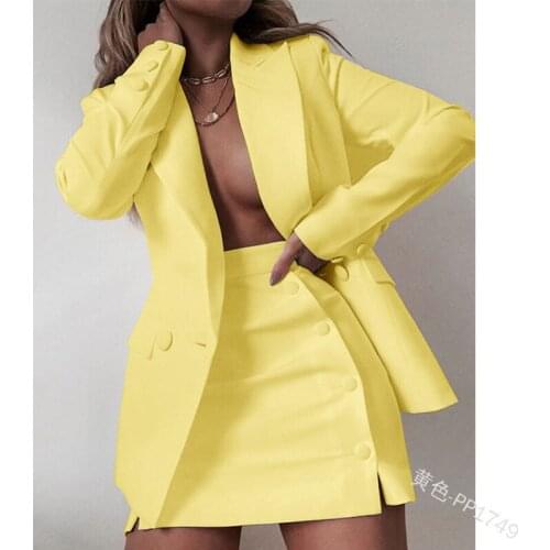 Women Suits Fashion Women Skirt Suit Solid high waist sexy split buttons double breasted Temperament Work Suits Skirt Set