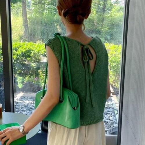 Korean Chic Summer Fresh and White and Tender Green Scheming Strapless Loose Sleeveless Sweater Vest Women