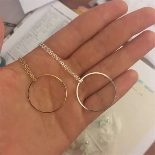 Simple Design Big Round Circle Pendants & Necklaces For Women Gold Silver Color Long Statement Necklace Fashion Jewelry A383