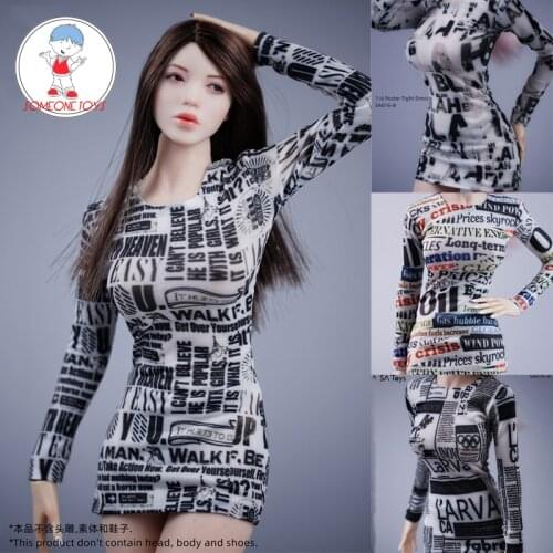 1:6 Female sexy long sleeve dress black white newspaper tight hip skirt for 12 inch TBL PH action soldier figure jiaou dolls
