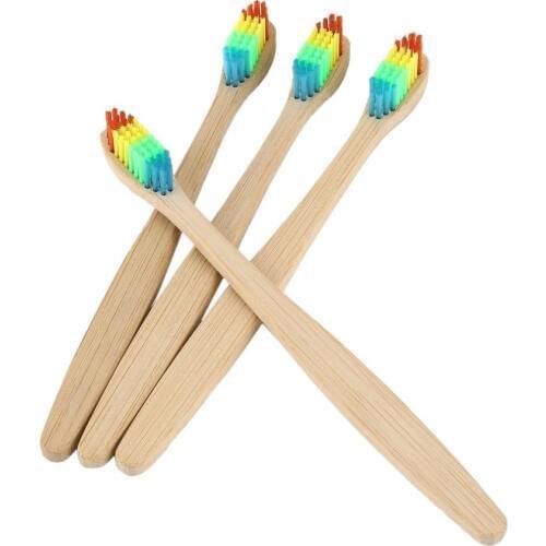 4pcs Rainbow Bamboo Toothbrush Oral Care Soft Bristle Head Colorful Hair + Wooden Handle Tooth Brush With Box Drop Shipping