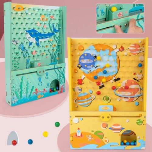 1 Set Educational Wooden Board Bead Toy Hand-eye Coordination Stout Wooden Beads Catching Game Toy for Boy