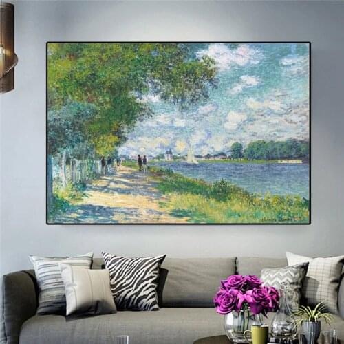 100% Hand Painted Handmade Impressionism Claude Monet The Seine At Argenteuil Oil Painting Wall Art Picture for Home Decoration