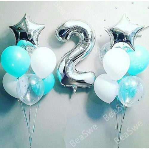 15pcs/lot Number 2 Foil Balloons + 10'' latex helium Globos 2nd years old Birthday party decor supplies Kids Gifts baby shower