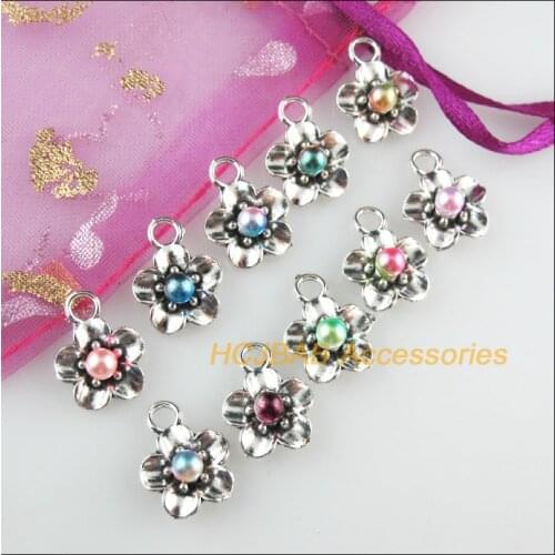 30 New Star Charms Mixed Acrylic Flower Pendants Tibetan Silver Tone 11.5x15mm