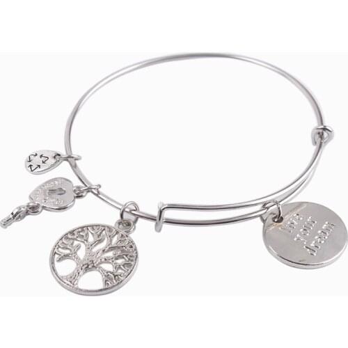 5PCS Fashion Silver Color Tone Live Your Dream metal Bangle Bracelet #91130