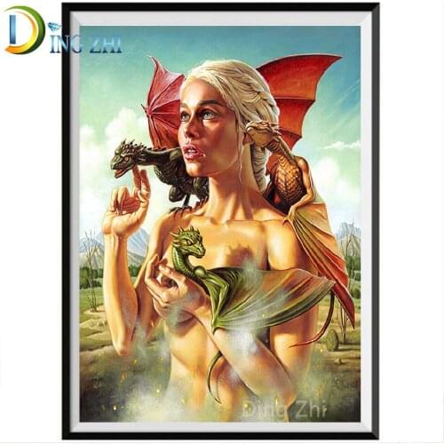 Diamond Embroidery Mosaic Sexy Girl And Dragon 5D DIY Full Square Diamond Painting Irving Fantasy Kit Home Decor
