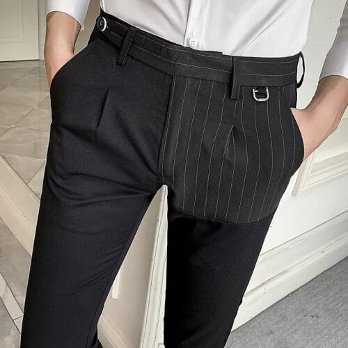 Spring and summer new nine points pants men Korean trend casual pants hairdresser thin section striped business trousers