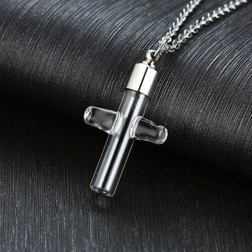 ZORCVENS Unique Silver Color Stainless Steel Glass Cross Pendant Necklaces for Woman Man Anniversary Gifts Accessory