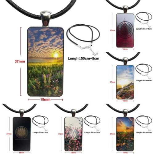 Flower Of Life Bring Me Horizon Design Fashion Vintage Glass Women Rectangle Necklace Pendants For ValentineS Day Gift