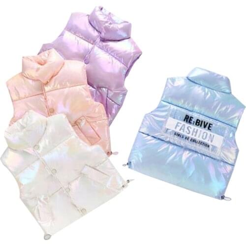 Childrens down cotton vest autumn and winter 2021 Korean boys and girls thickened colorful vest fashion letter vest