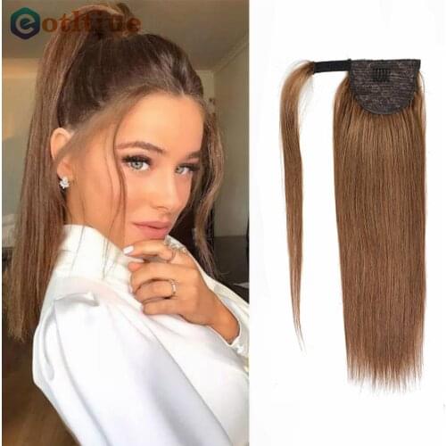 Long Straight Wrap Around Ponytail Human Hair Remy Hair Extensions Brazilian Hair Extensions Clip Ins Natural Color Hairpiece