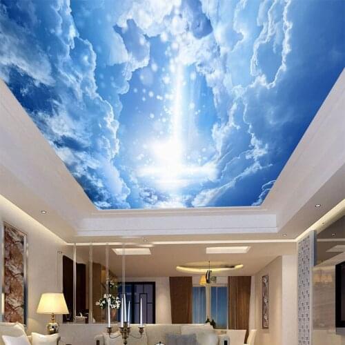 Custom 3D Wallpaper Fantasy Blue Sky And White Clouds Zenith Ceiling Mural Background Wall Painting Living Room Bedroom Frescoes