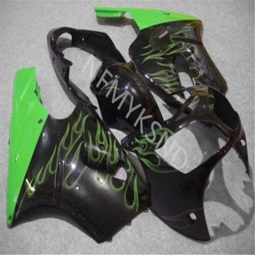 Injection Motorcycle Fairing kit For Kawasaki Ninja ZX 12R 00-01 ZX 12R 2000-2001 ZX 12R 00 01 black green flames Bodywork