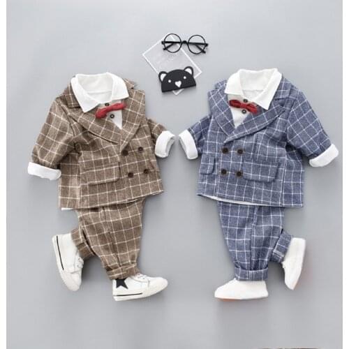 Spring Autumn Boys Set 2/3PCS Fashion Classic Plaid Suit for Boy Evening Party Childrens Clothing Boys Wedding Suit