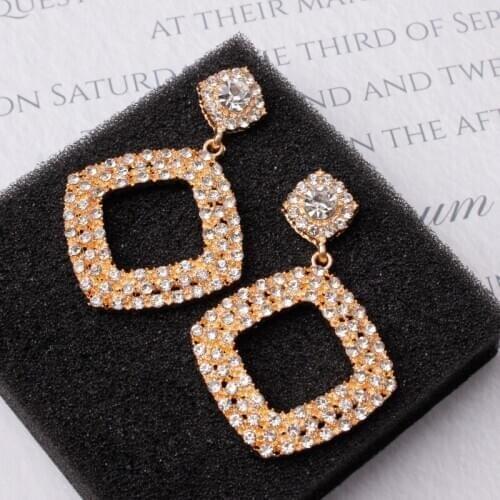 Fashion minmimalist geometric rhombus crystal earrings kpop all-match trend funky exquisite charm ladies accessories