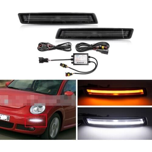 Set Smoked Amber/White Front Led Turn Signal Light W/ DRL Daylights For Volkswagen VW Beetle 2006-2010