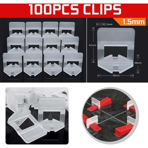 100Pcs Plastic Ceramic Tile Leveling System Clips Kit Wall Floor Tile Spacer Tiling Tool 1.5mm