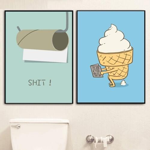 Nordic Funny Toilet Design Canvas Painting Cartoon Ice Cream Roll Paper Pictures Wall Art Poster and Prints for Home Decoration