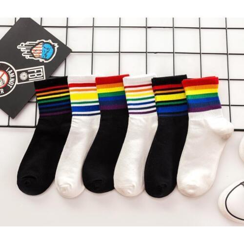 Autumn and Winter NEW Cotton Socks Colorful Stripes for Ladies Female Leisure Comfortable Rainbow Socks Women