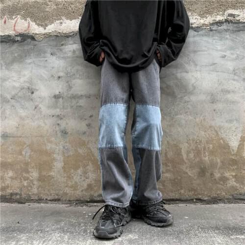New Autumn Spring Harajuku Jeans Mens Straight Pants Patchworked Wide Leg Pants Women Loose Punk Vintage Trousers