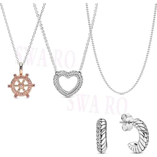 2020 Autumn New High Quality Original 1:1S925 Pave Snake Chain Pattern Open Heart Collier Polished Ball Rose Ships Helm Necklace