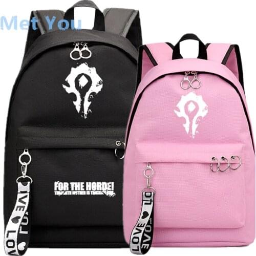 Anime World of War For Horde Backpack School Book Bags Luminous Travel Bags Laptop Ribbon Ring Circle Backpack Pink Black