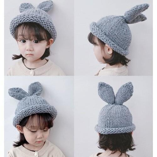Baby Cute Handmade Rabbit Ears Hat Autumn Winter Knitted Caps for Children Baby Bunny Beanie Hats Accessories Photography Props