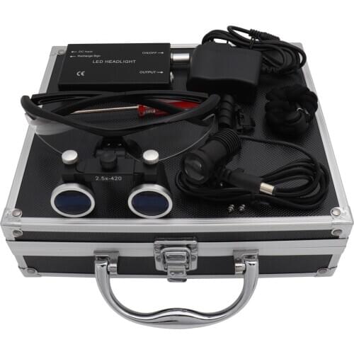 Dental Loupes Dental Magnifier Dental Lab Medical Loupes Magnification Binocular 2.5/3.5x420 Headlight Headlamp 5W Set Metal Box