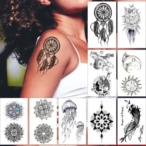 Waterproof Temporary Tattoo Sticker Flower Wreath Feather Henna Black Tattoo Waist Arm Tatoo Fake Tatto Woman Man Child Tattoos